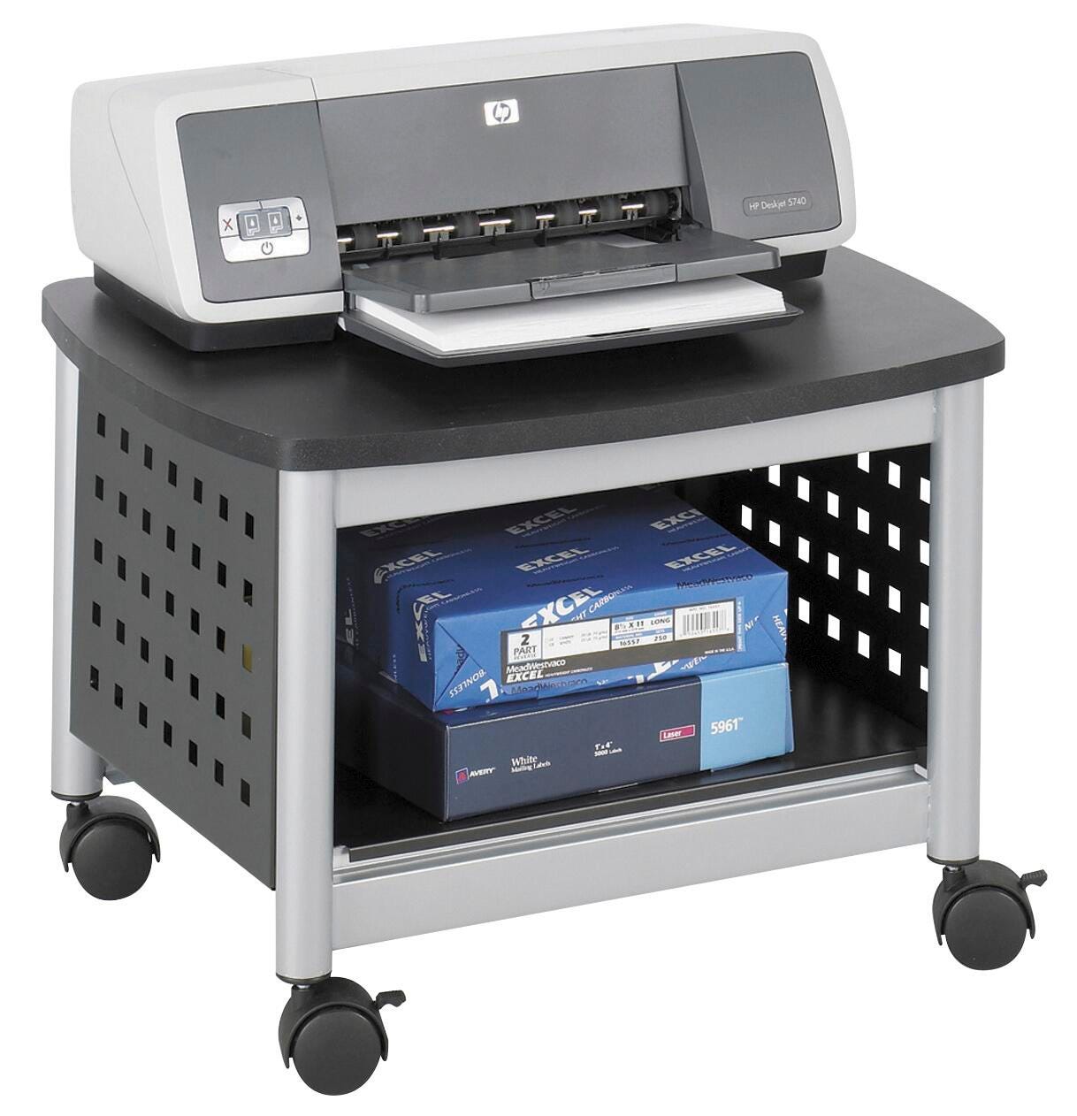 Safco Scoot Printer Stand, Laminate Top, Steel, Black, Powder Coated, Item Number 092039